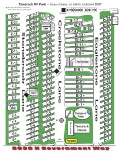 Park Map | Tamarack RV Park in Coeur d' Alene, Idaho